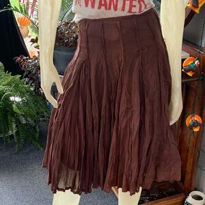 Vintage Odille Anthropologie Full Milk Chocolate Brown Pleated Skirt